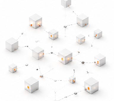 Abstract network of cubes representing digital twin technology